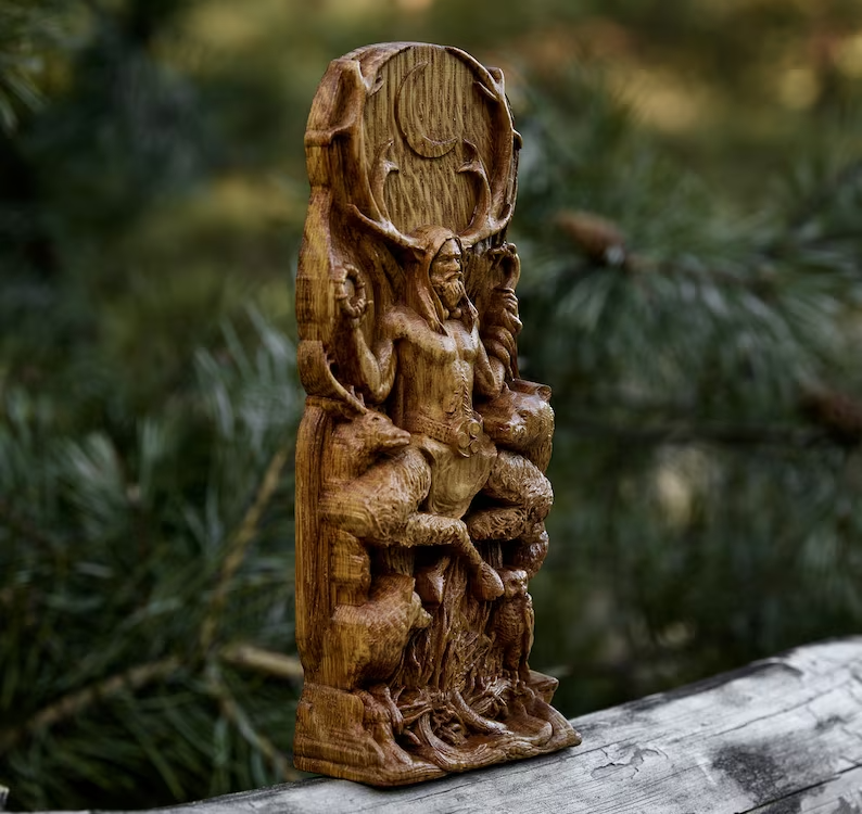 Cernunnos Cernunn Karnonos God Statue Wooden Carved Statue Sculpture New Gift