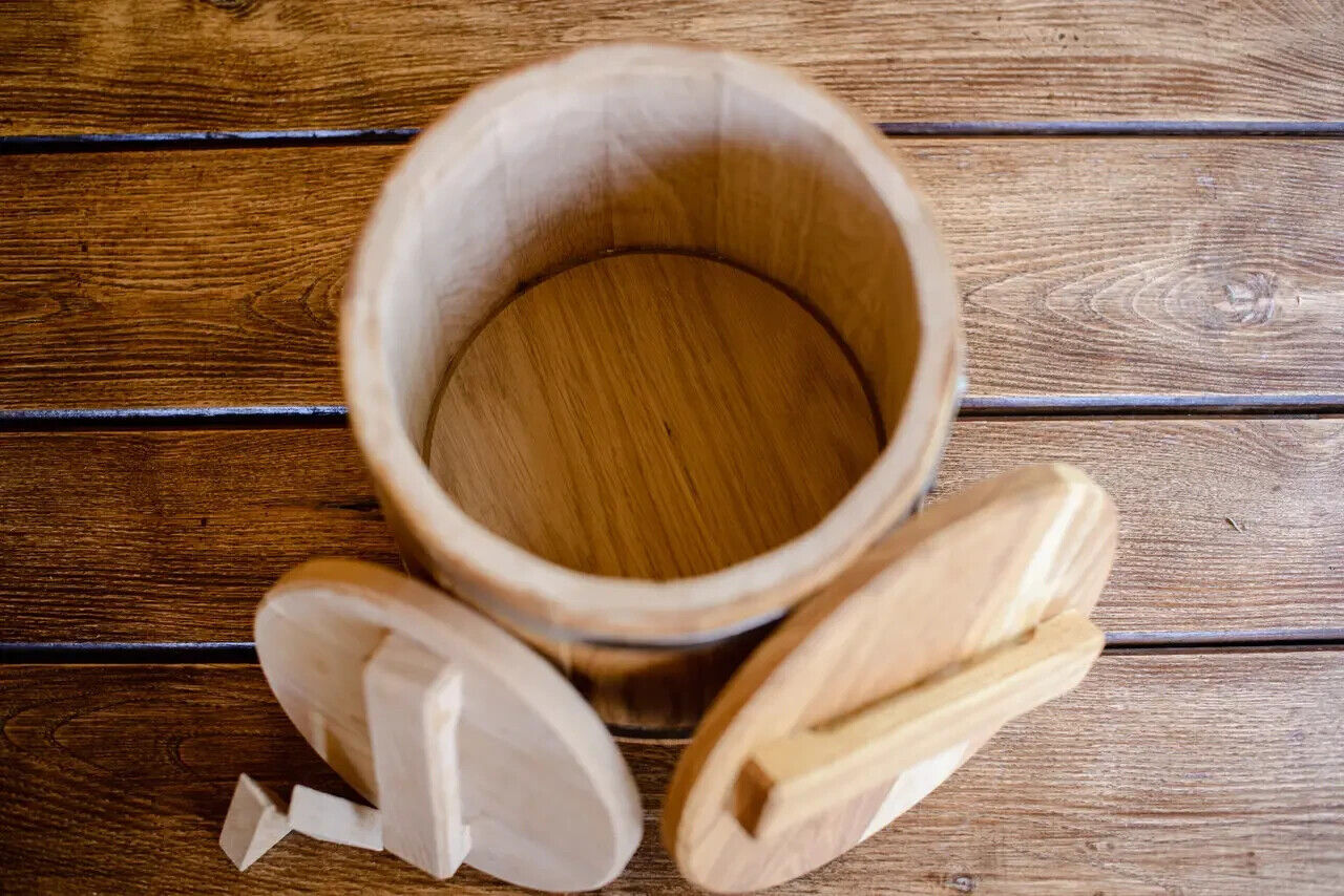 20L / 5.28 Gal Cask Wooden Barrel for Honey Grain Salting Flour Pickles Marinade