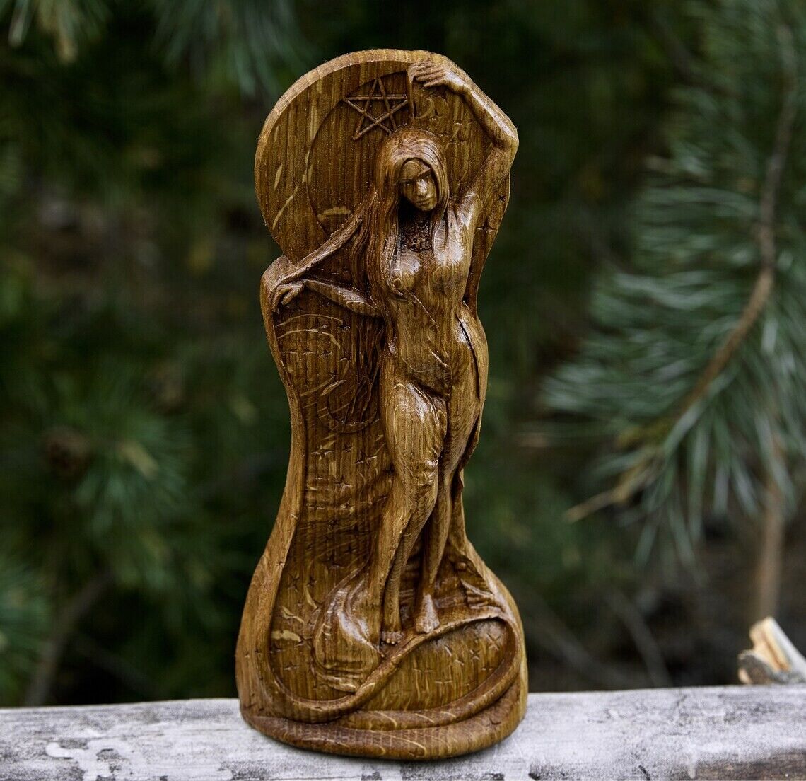 Moon Goddess, Selene Goddess, Wiccan Statue Figurine Wood God Wooden Gift New