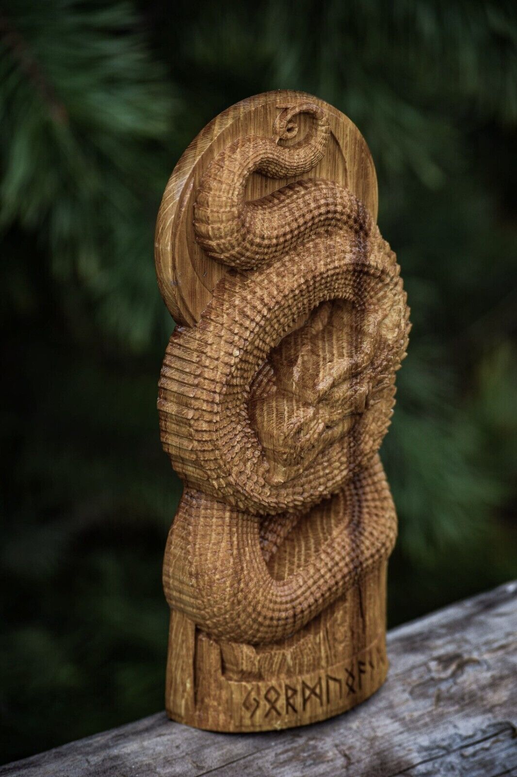 Jormungandr Wooden altar statue Viking Nordic Pagan Decor Figurine Wood Gift New