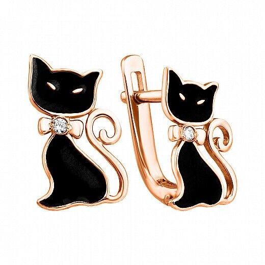 Earrings Сhild Symbol Black Сat Jewelry Charm 14k gold (585) Made in Ukraine