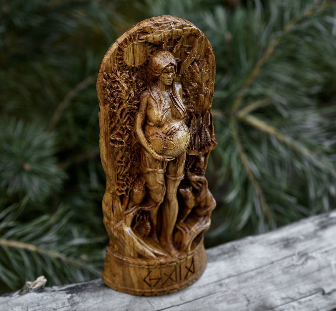 Goddess Gaia Handcrafted Wooden Statue Embrace the Divine Mother of All New Gift
