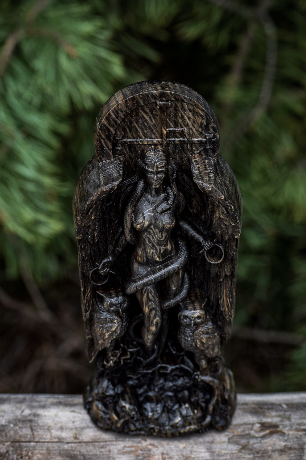 Lilith, Ishtar, Inanna Handcrafted Wooden Statue of Goddess Empowering Artwork