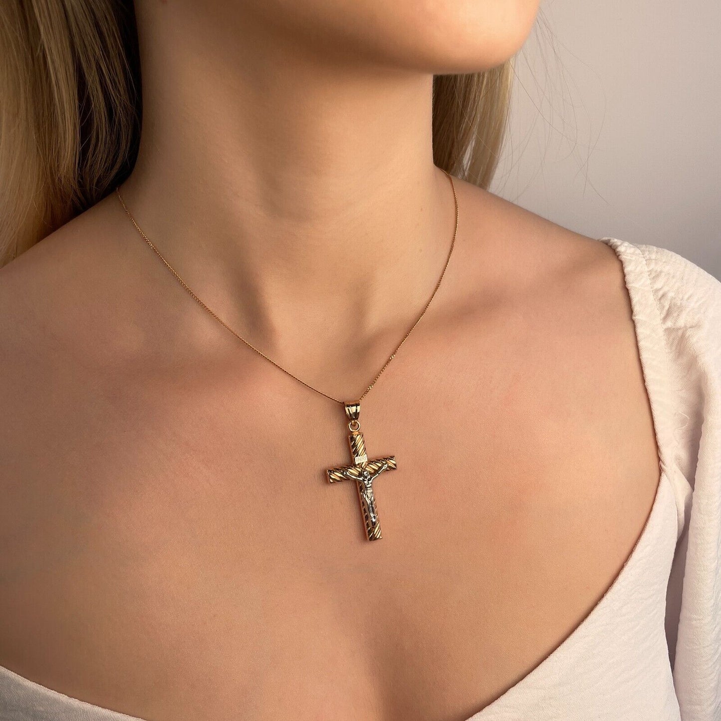 New Pendant Cross Orthodox Necklace Jewelry Gift Women Charm Solid 14k gold 585
