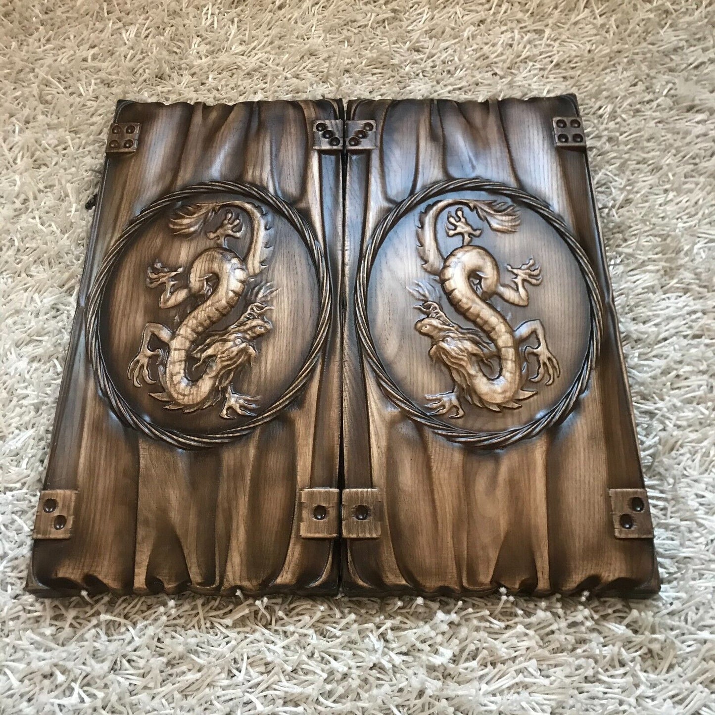 Artwork Backgammon "Dragon Handle" – Luxurious Handcrafted Wooden Backgammon Set (58x28cm / 22.8x11 inches)