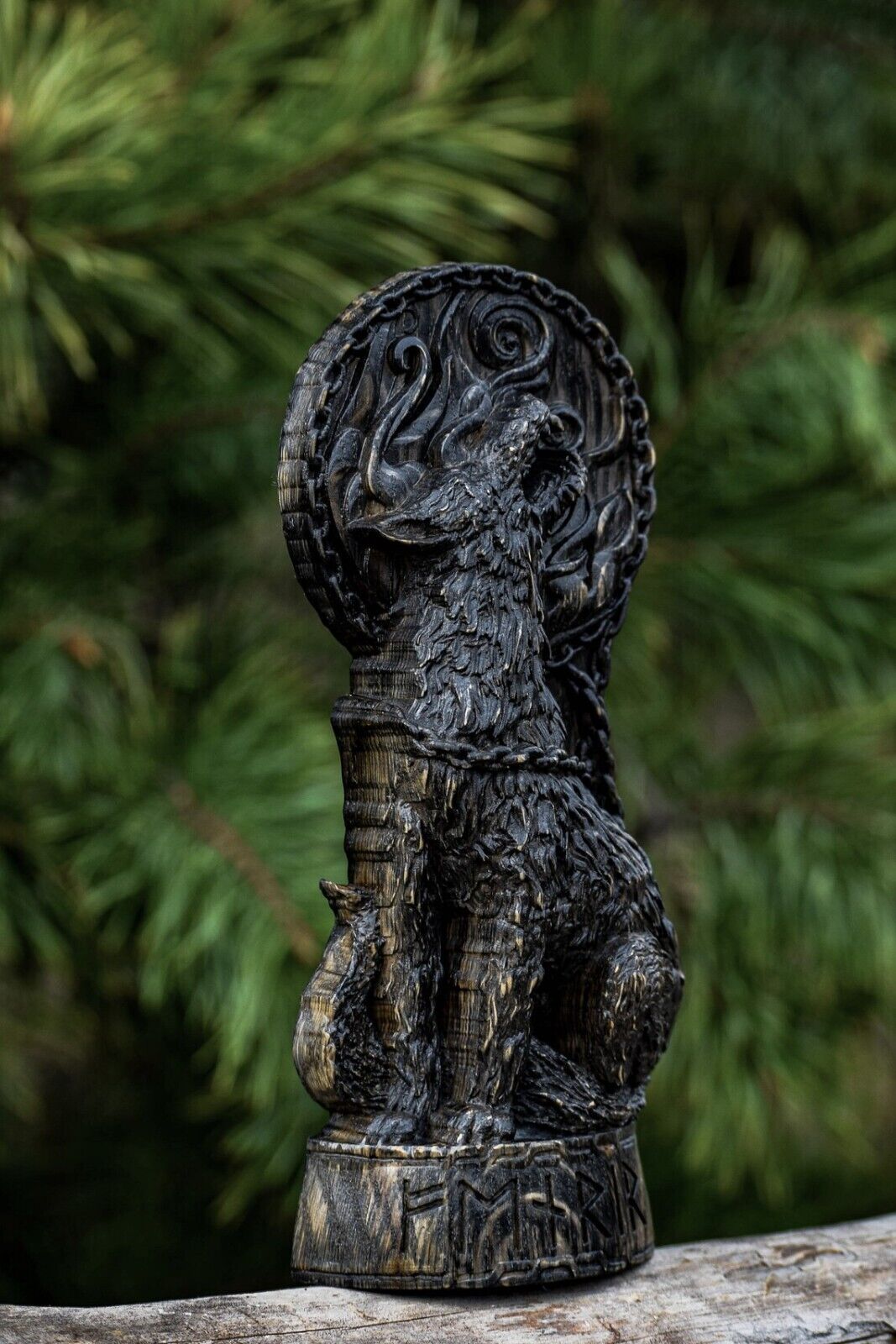 Fenrir Wolf Wooden altar statue Viking Nordic Pagan Decor Carved Figurine Gift