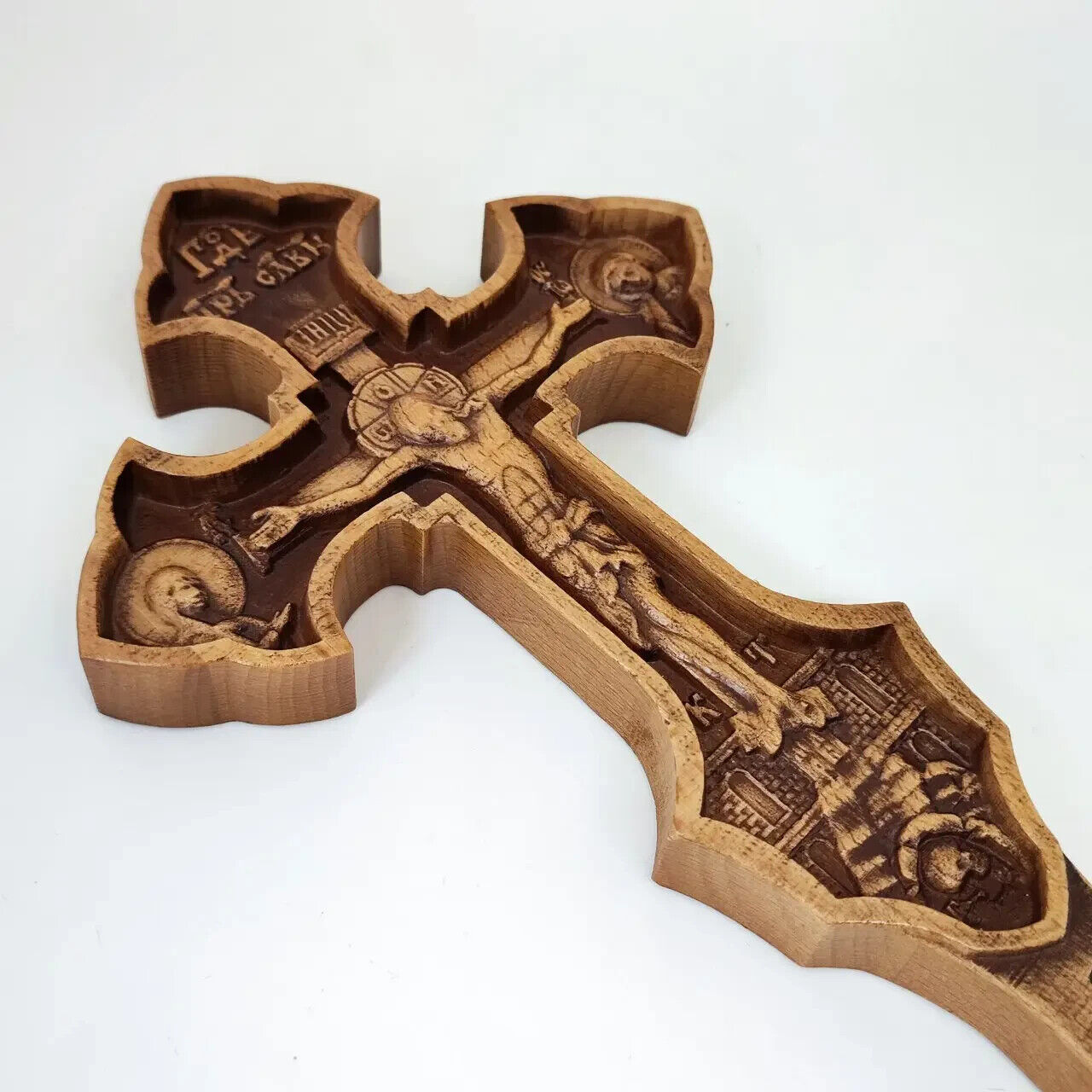 12" Wooden Cross Orthodox Carved Crucifix Jesus Christ Hand Gift Religious New