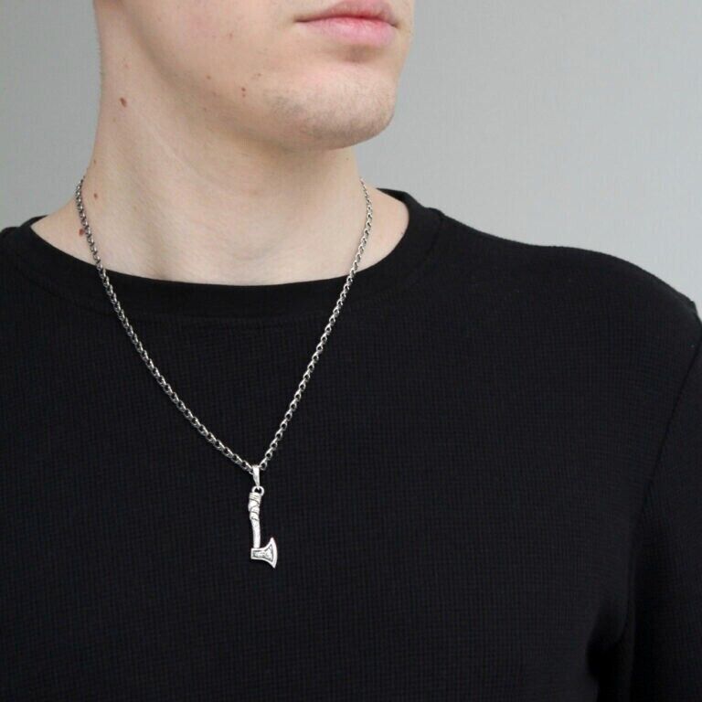 Ax Valkyrie Silver 925 Pendant Viking Rune Futark Necklace