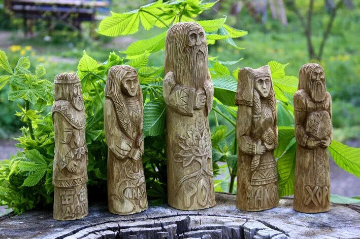 10" Dazhbog Lada Rod Makosh Khors Statue Slavic God Carved Figure Wood Handmade