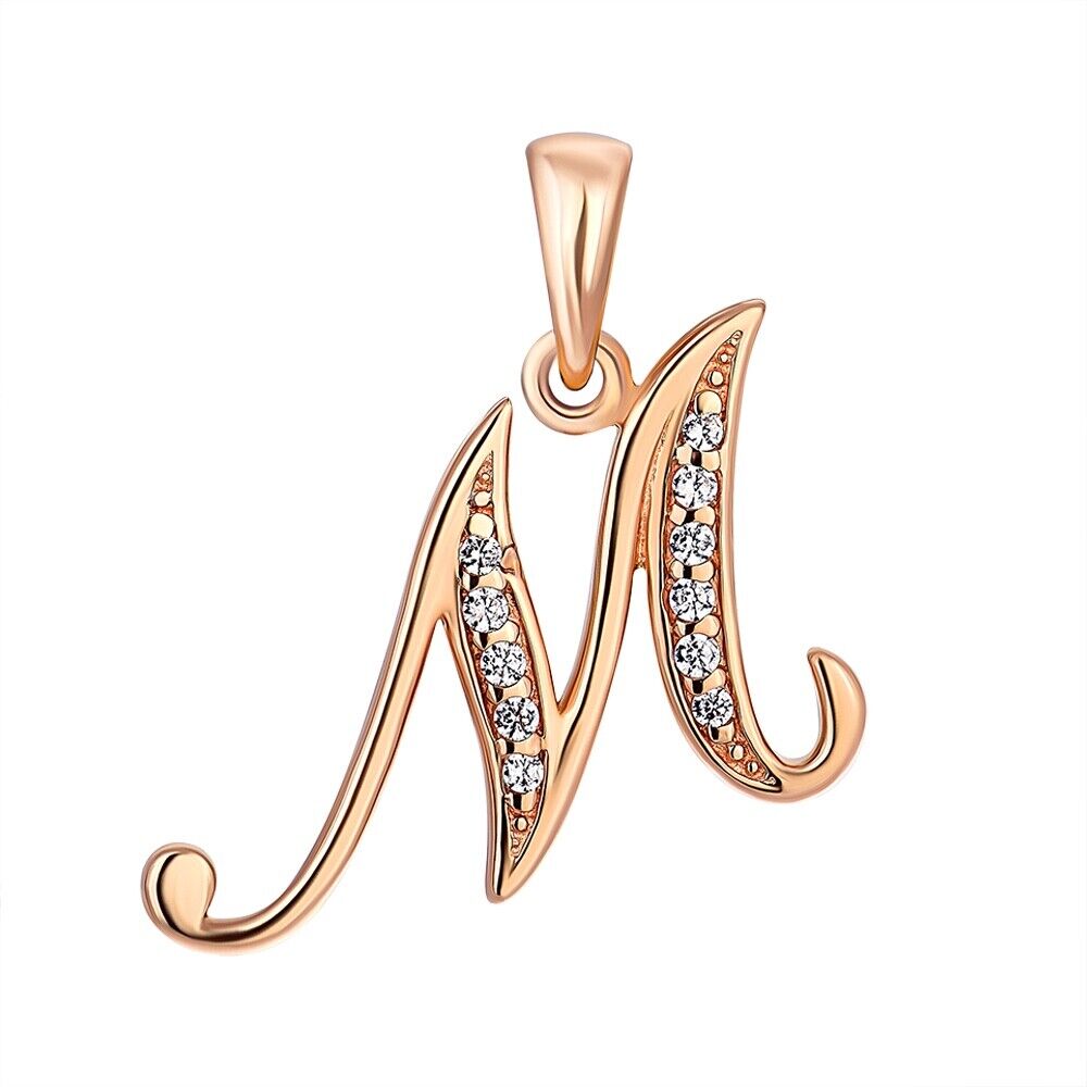 New Pendant - Letter M Name Girl Woman Necklace Jewelry Charm 14k gold (585)