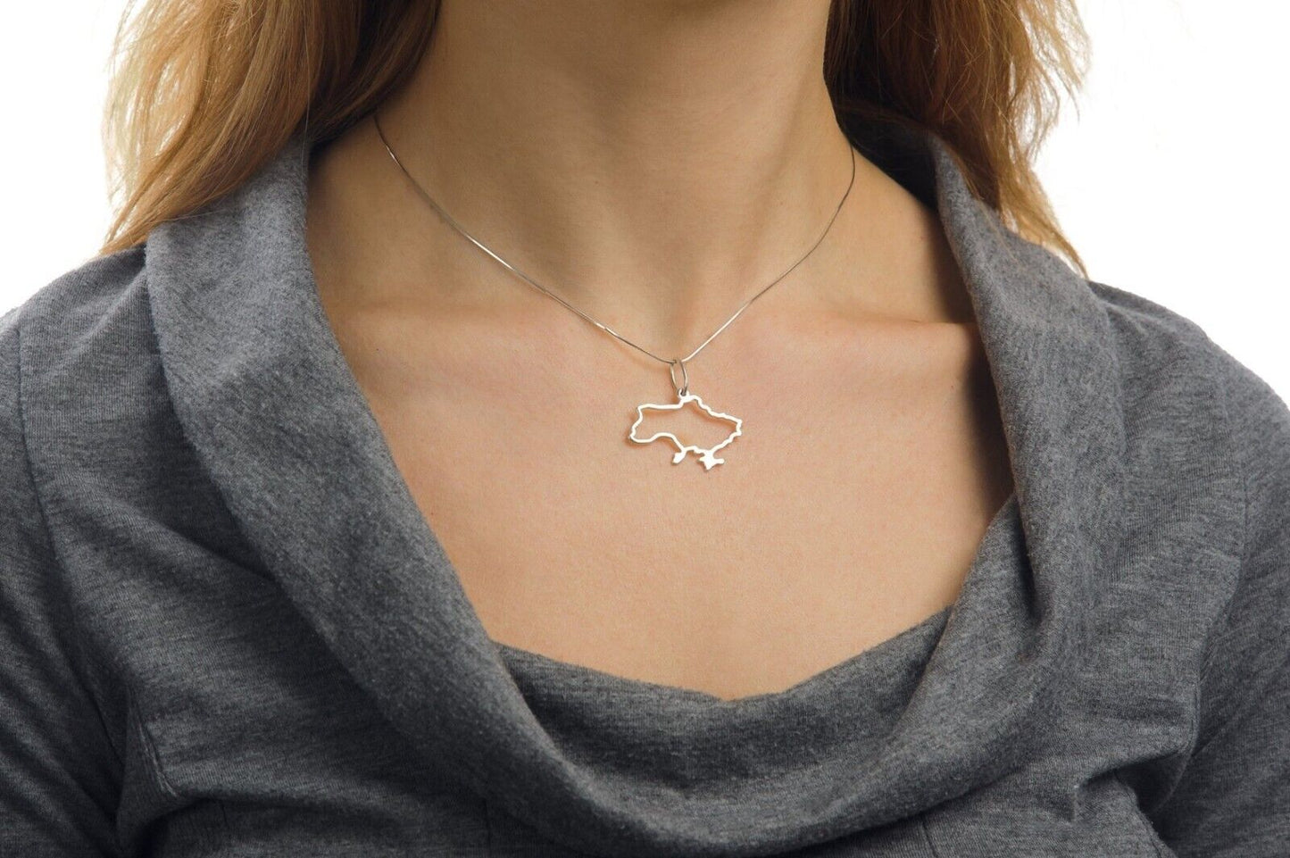 Silver pendant " Ukraine Map " 925 ° | Silver Emblem Ukrainian Trident Necklace