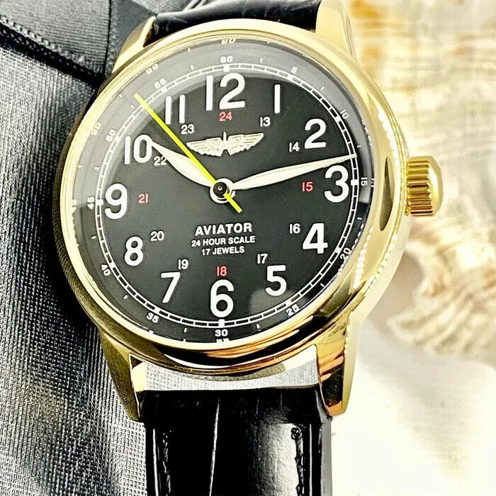 Watch RAKETA AVIATOR Men's Watch PILOT Mechanism USSR 2609 Vintage Marriage 40mm