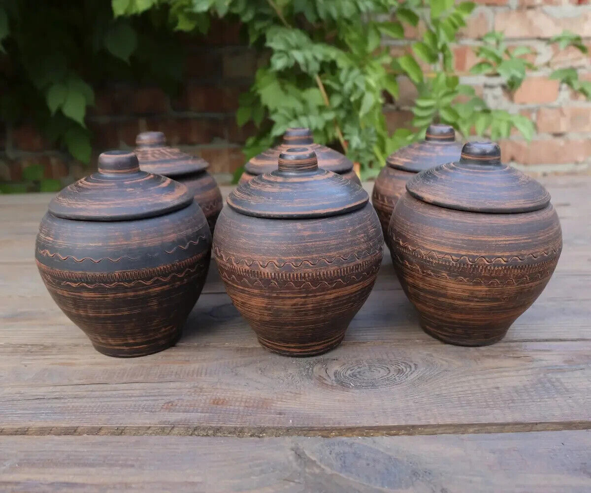 Baking Clay pot w/ lid Stoneware Cookware Ceramic Pot Soup Sugar Bowl Pottery