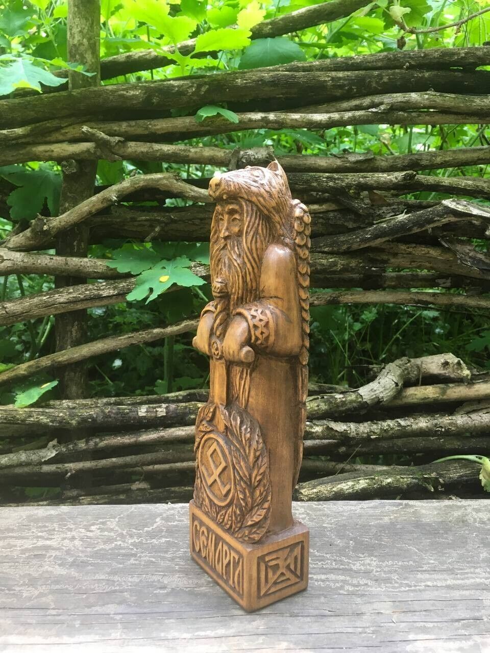 Semargl Statue Slaviс God Wooden Carved Figure Wood Handmade Decor Height 10 in