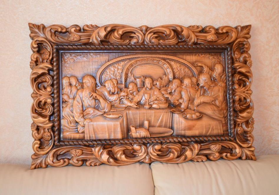 30" Secret Dinner Orthodox Wooden Carved Icon Panneau Large god. Christian Gift