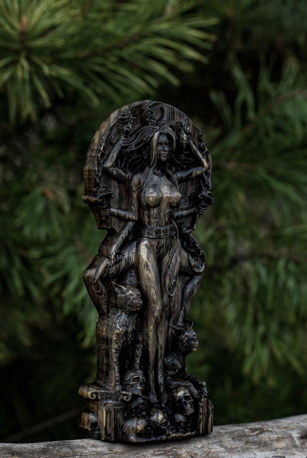 Embrace Ancient Wisdom Handcrafted Wooden Statue Greek Goddess Hecate New Gift