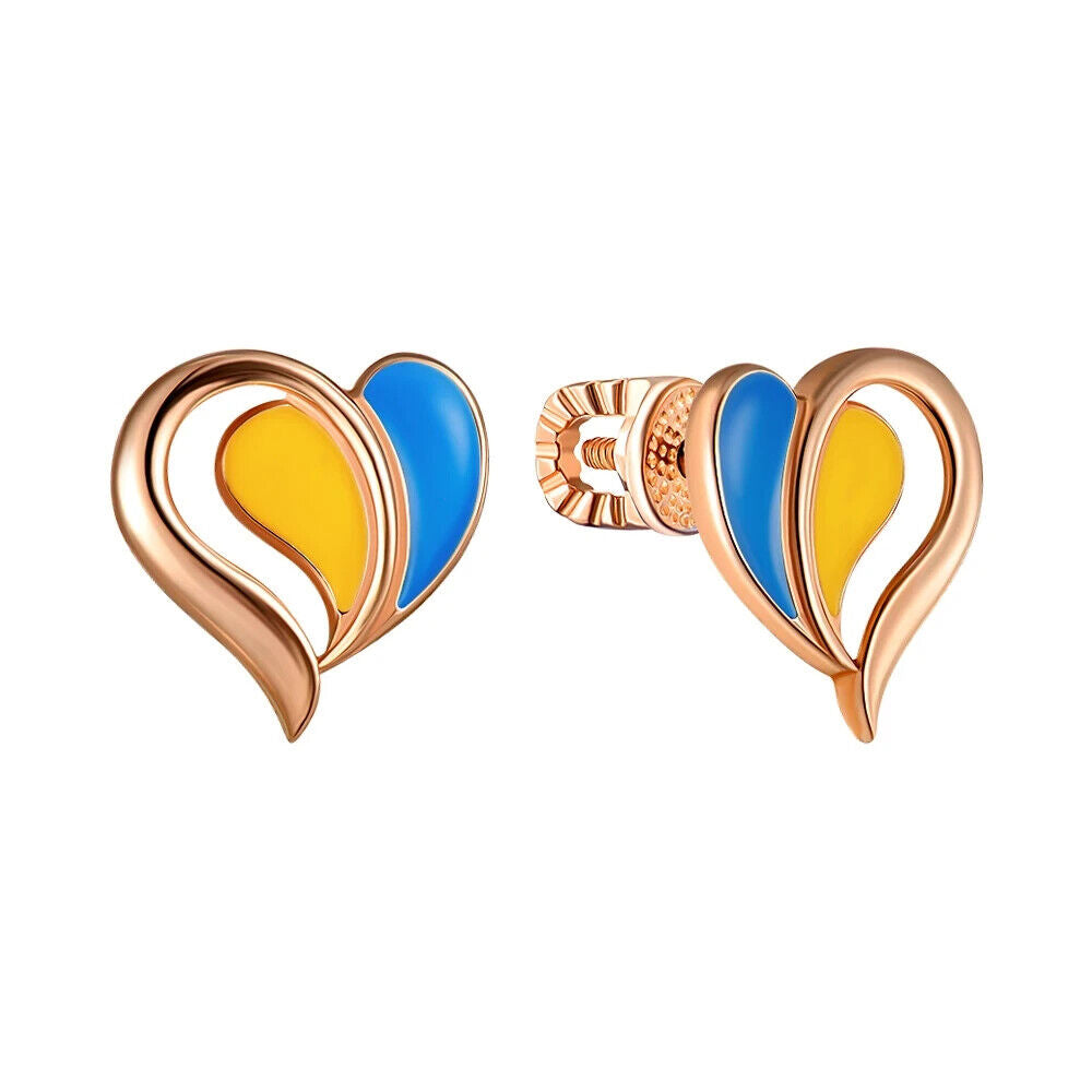 Women Earrings Ukrainian Flag Ukraine Heart Jewelry Charm Gift 14k gold (585)