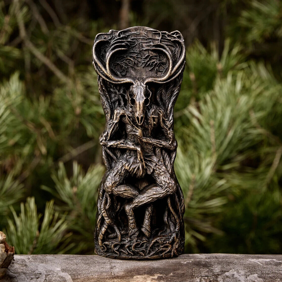 Embrace Ancient Mystique: Handcrafted Wooden Statue Wendigo Canadian Indigenous