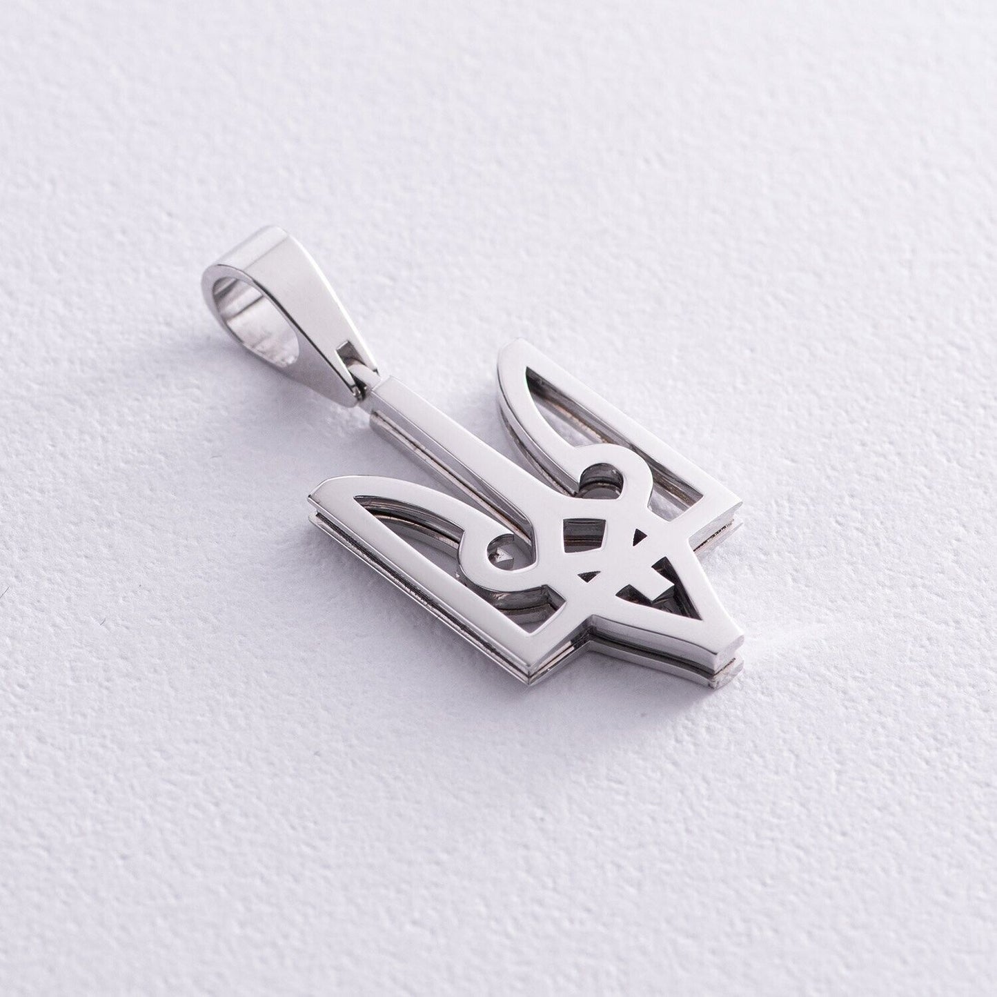 Solid White Gold 14K New Pendant Ukrainian Trident Ukraine Necklace Jewelry Gift