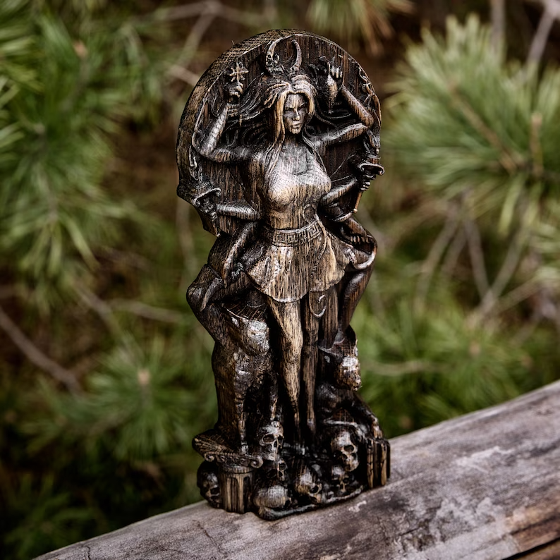 Hecate Ancient Wisdom Handcrafted Wooden Statue Greek Goddess Altar New Gift