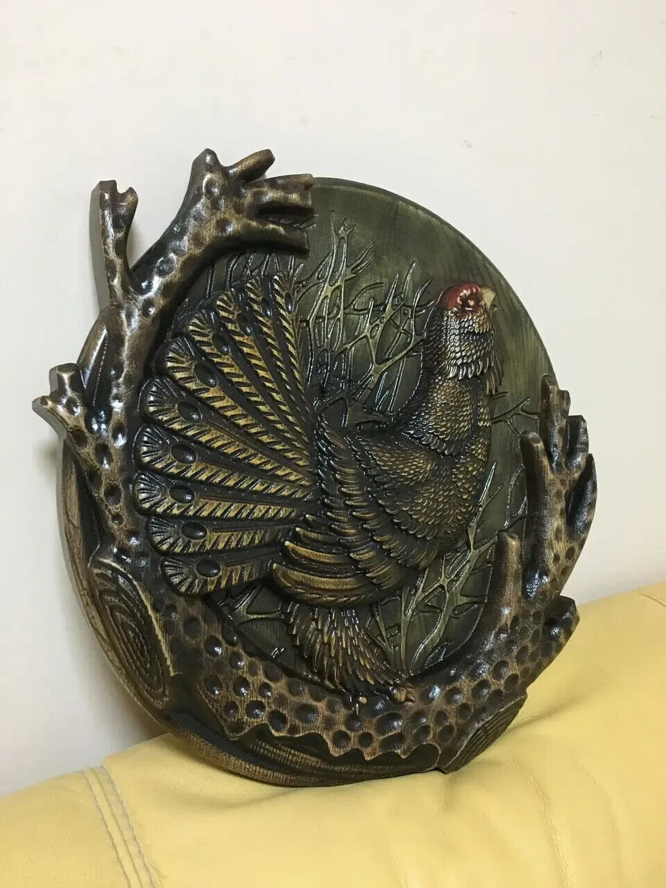 Capercaillie Large Wood Carving Picture 3D Handmade Gift Panno Wall Decor