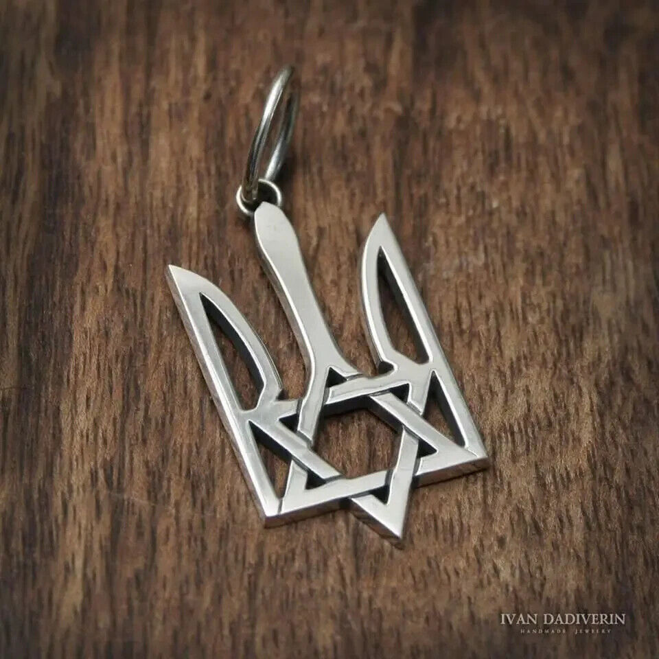 Pendant Trident & Star of David Shiled Ukraine Israel Jewish Necklace Silver 925