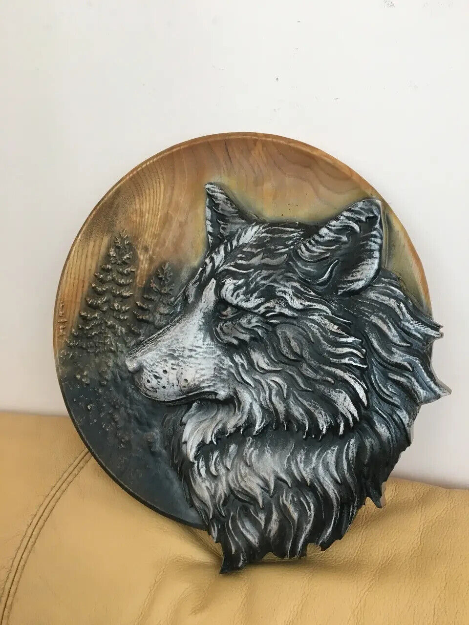 Wolf Large Wood Carving Picture 3D Handmade Gift Panno Wall Decor