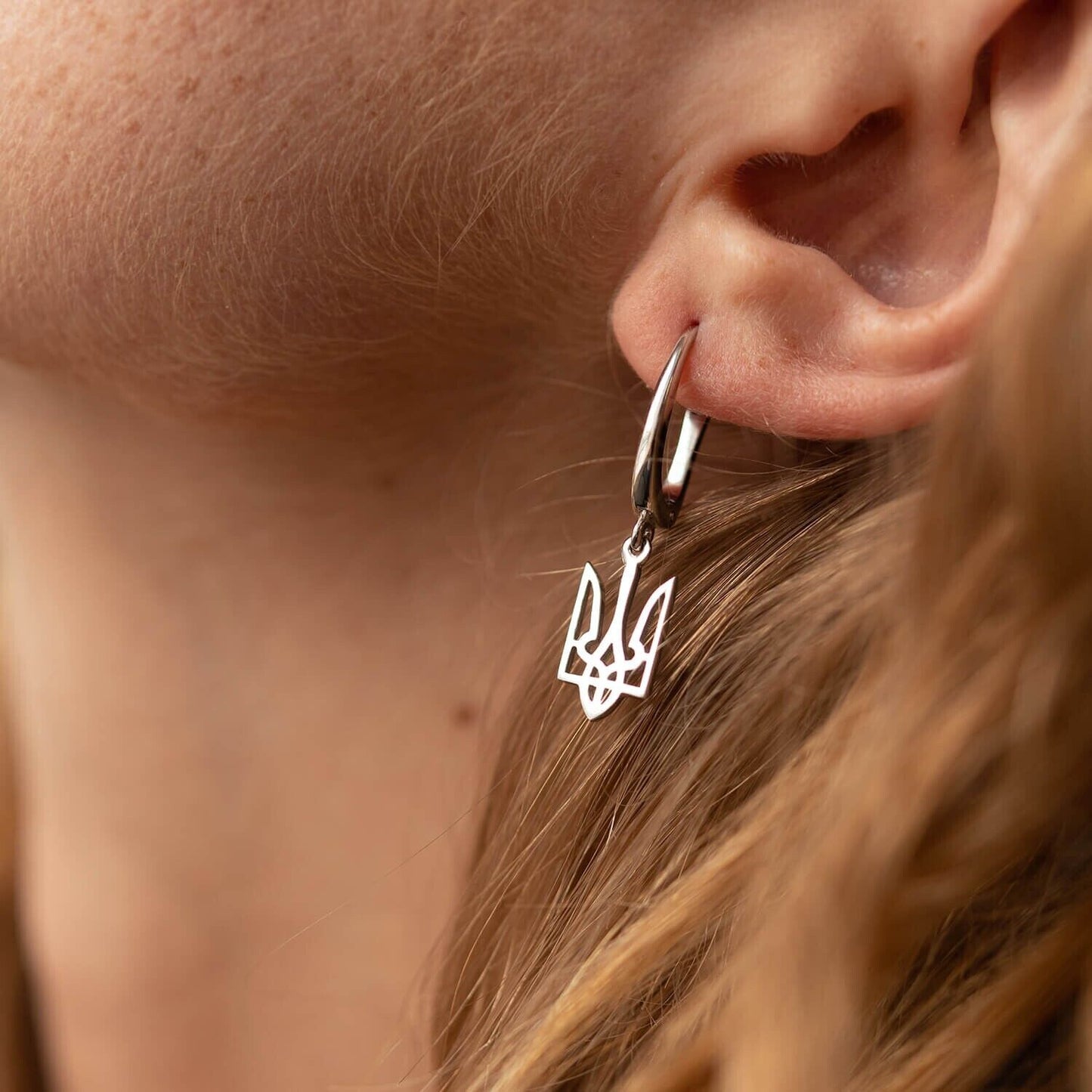 Earrings Ukrainian Trident Tryzub Ukraine Symbol Jewelry Charm 14k gold (585)