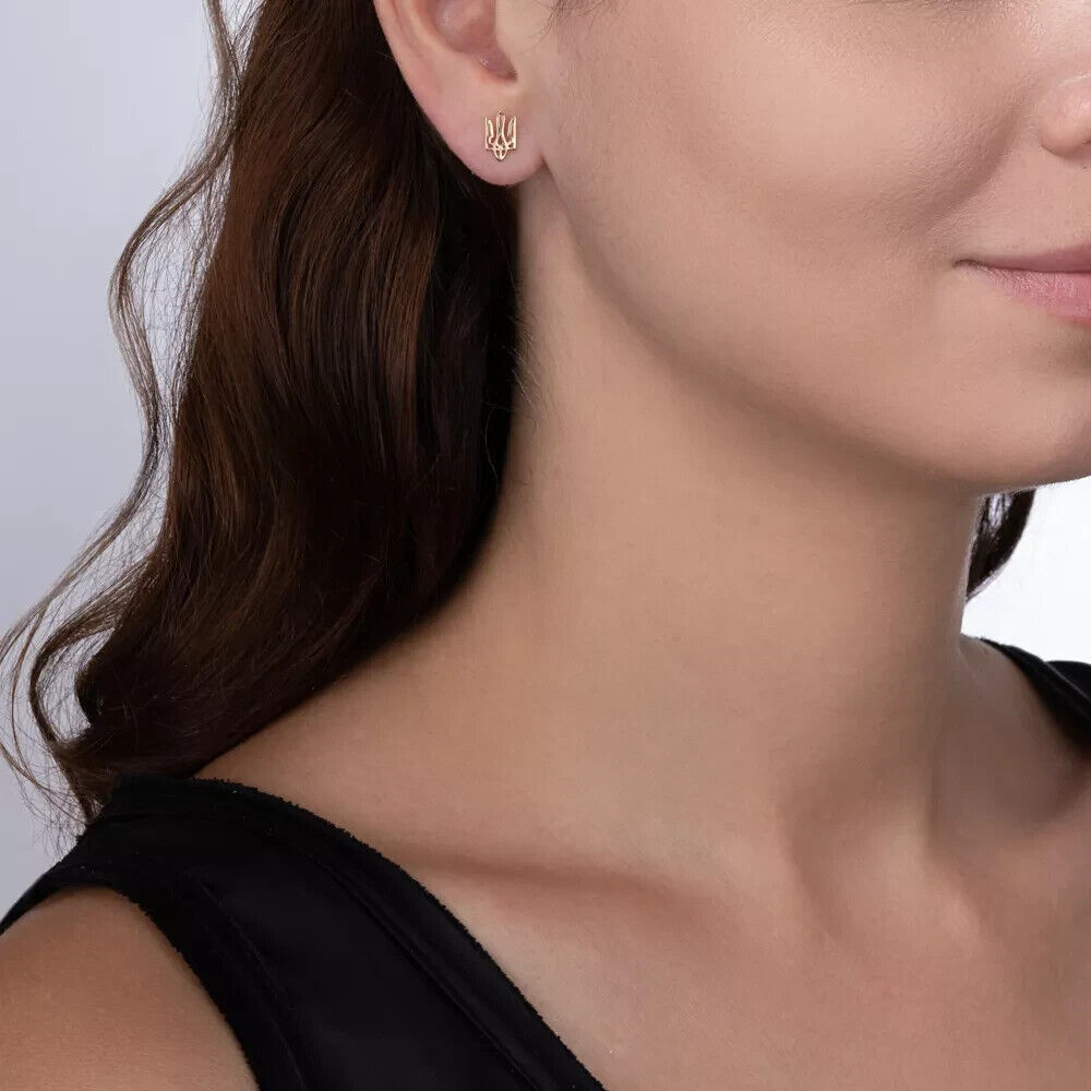 Earrings Ukrainian Trident Tryzub Ukraine Symbol Jewelry Women 14k gold (585)