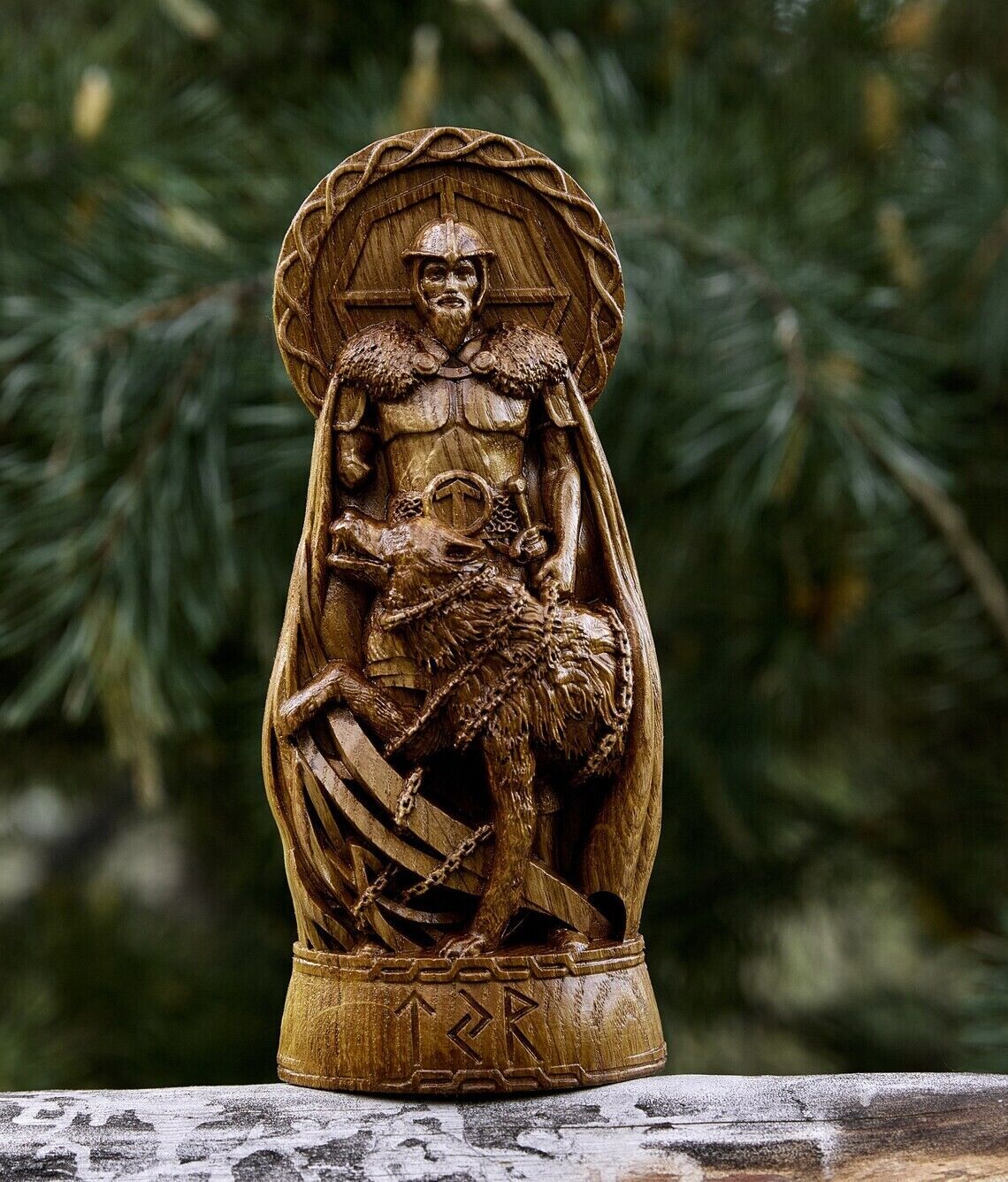 Tyr, God viking god Wood carved statue Pagan paganism, Fenrir, Odin, Wotan, Gift