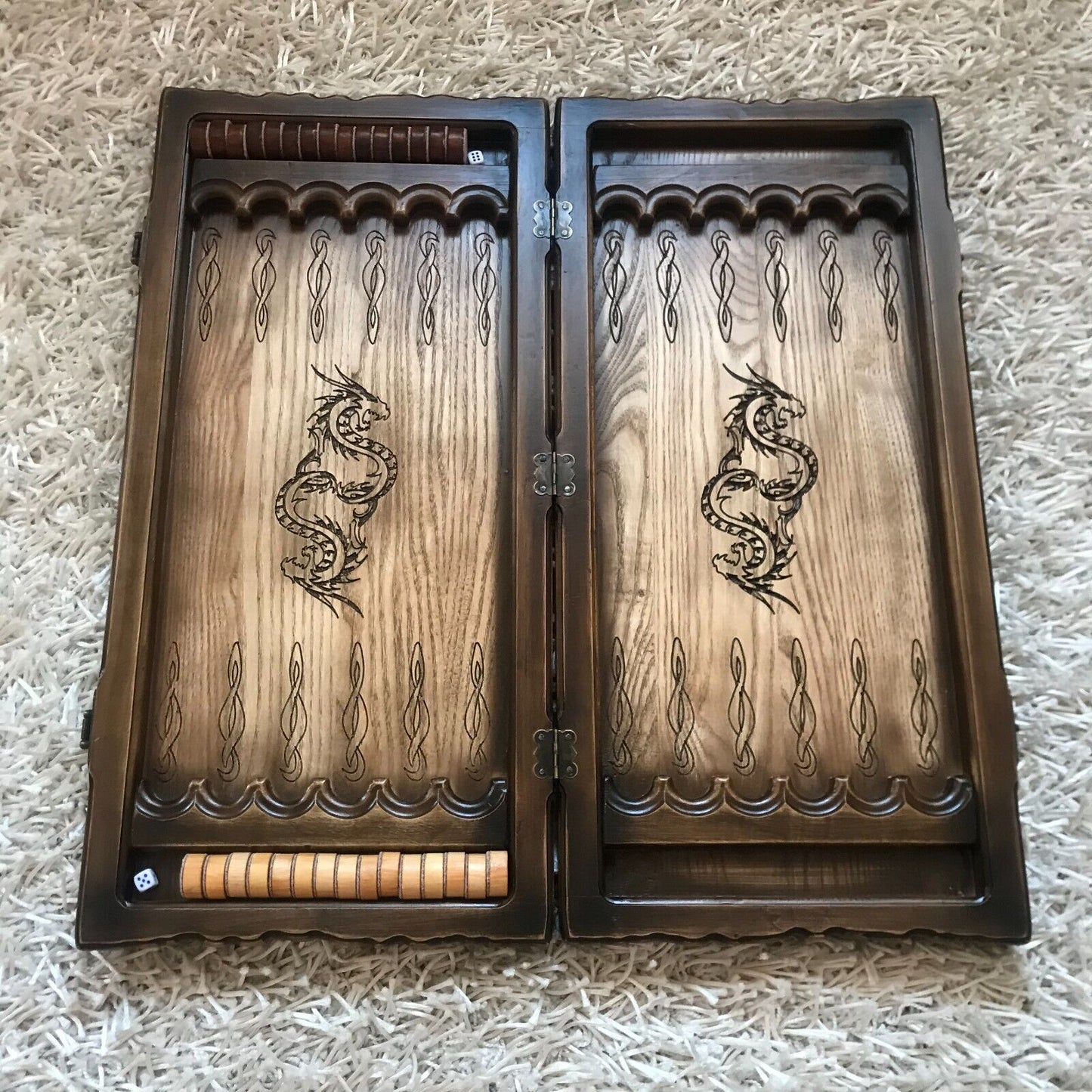 Artwork Backgammon "Dragon Handle" – Luxurious Handcrafted Wooden Backgammon Set (58x28cm / 22.8x11 inches)
