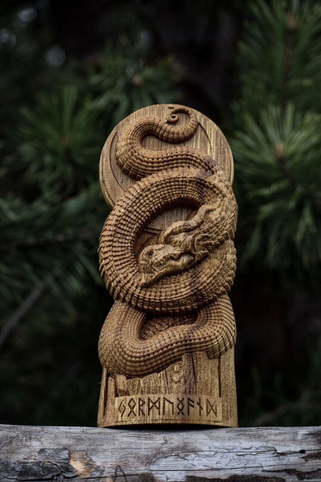 Jormungandr Wooden altar statue Viking Nordic Pagan Decor Figurine Wood Gift New