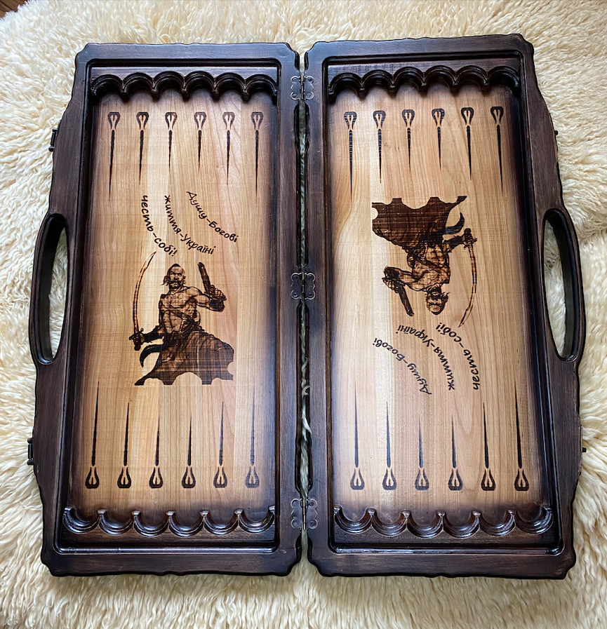 Handmade Backgammon "Armed Forces of Ukraine" – Handcrafted Ukrainian Wooden Backgammon Set (58x28cm / 22.8x11 inches)