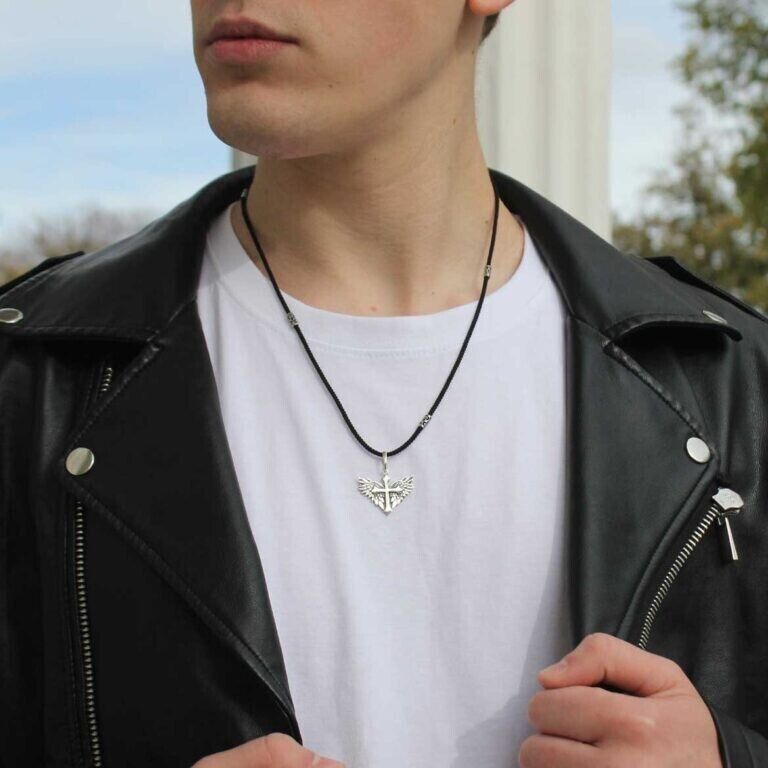 Silver 925 Pendant Cross with Wings Angel Jewelry Necklace