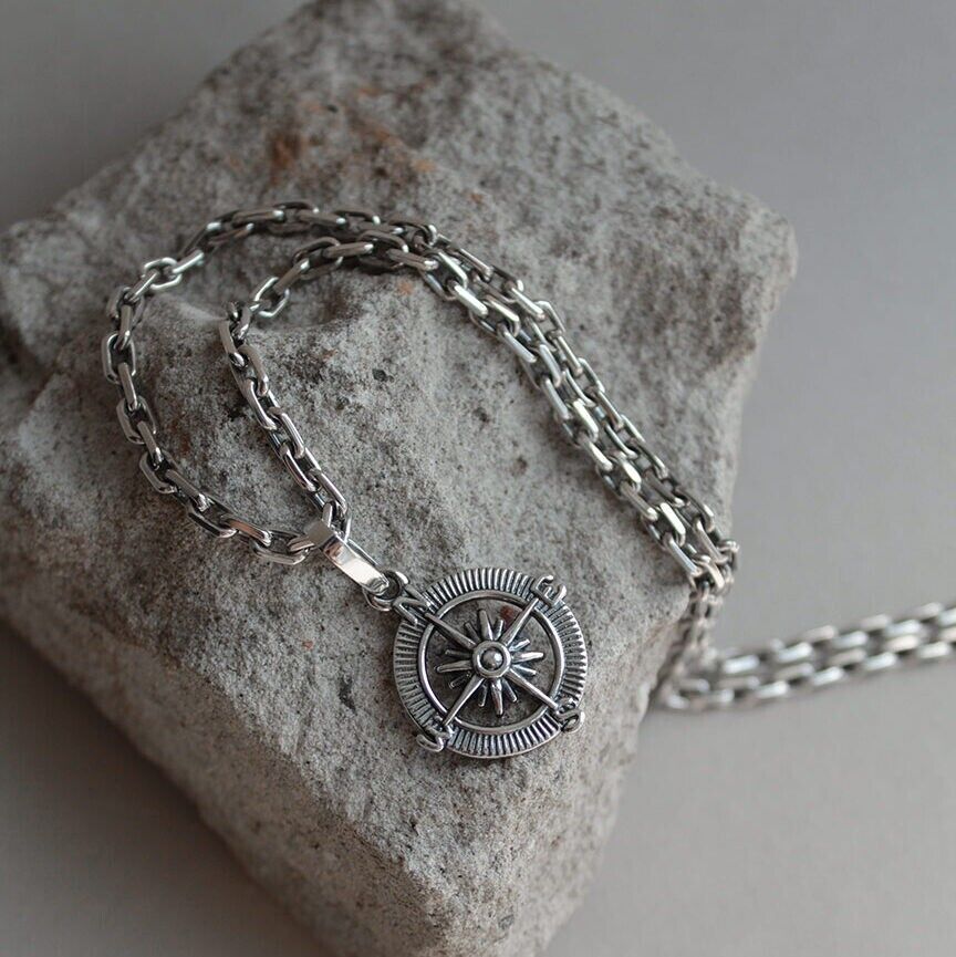 New Amulet Compass Silver 925 Pendant Jewelry Necklace