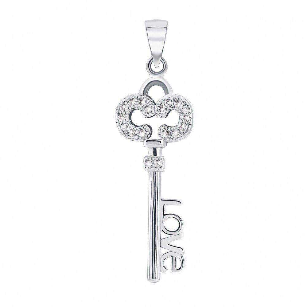 Silver 925 Pendant Key Charm Nice Excellent Stones Jewelry Necklace