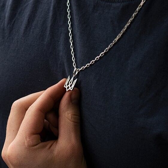 Pendant Ukrainian Trident Tryzub Ukraine Necklace Jewelry 14k White gold (585)