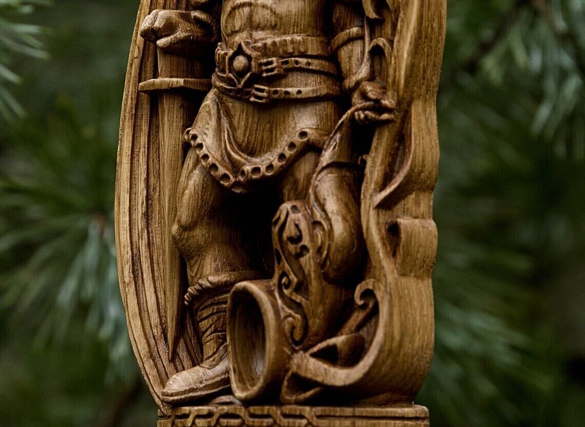 Heimdal, Heimdall God viking god Wood carved statue Pagan paganism God Altar scu