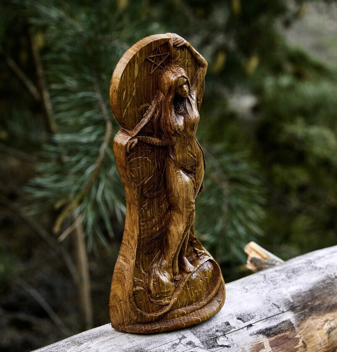 Moon Goddess, Selene Goddess, Wiccan Statue Figurine Wood God Wooden Gift New