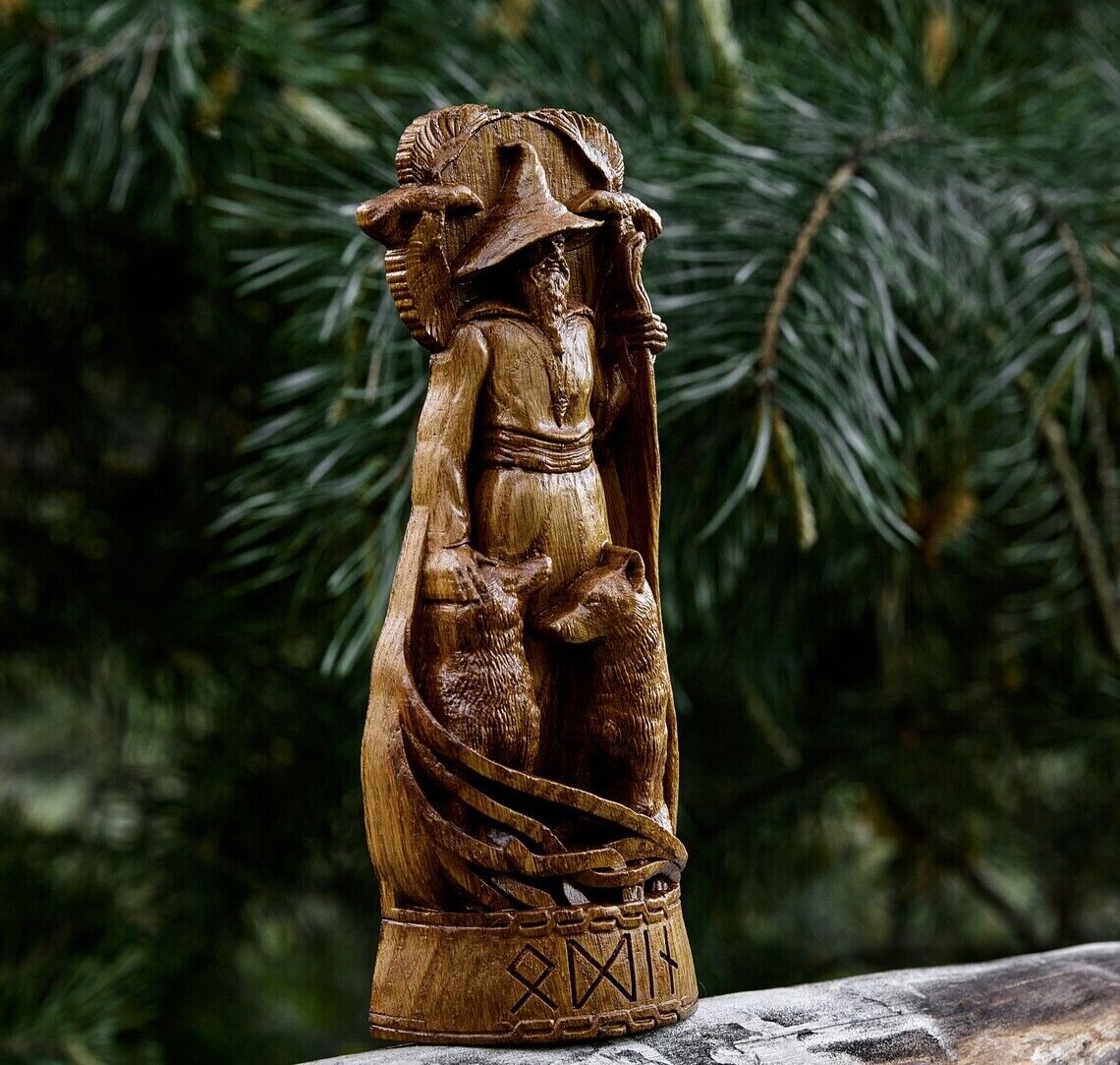 Odin Wanderer God Viking Wood carved Statue Pagan Allfather Wotan Altar Pantheon