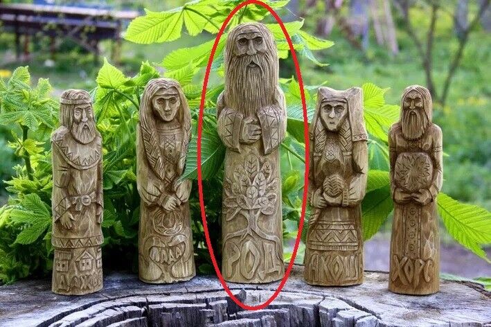 10" Dazhbog Lada Rod Makosh Khors Statue Slavic God Carved Figure Wood Handmade