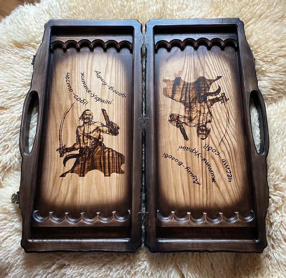 Artwork Backgammon "Trident Ukraine" – Handcrafted Ukrainian Wooden Backgammon Set (58x28cm / 22.8x11 inches)
