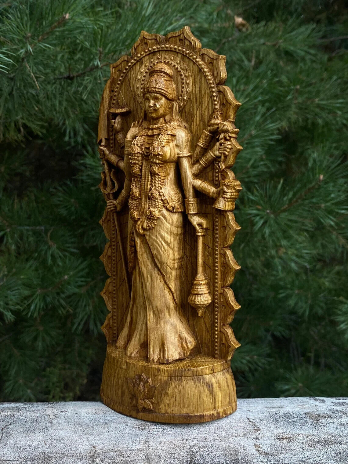 Statue of Durga, Indian, Hindu goddess Wood Carved Figurine Sculpture New Gift