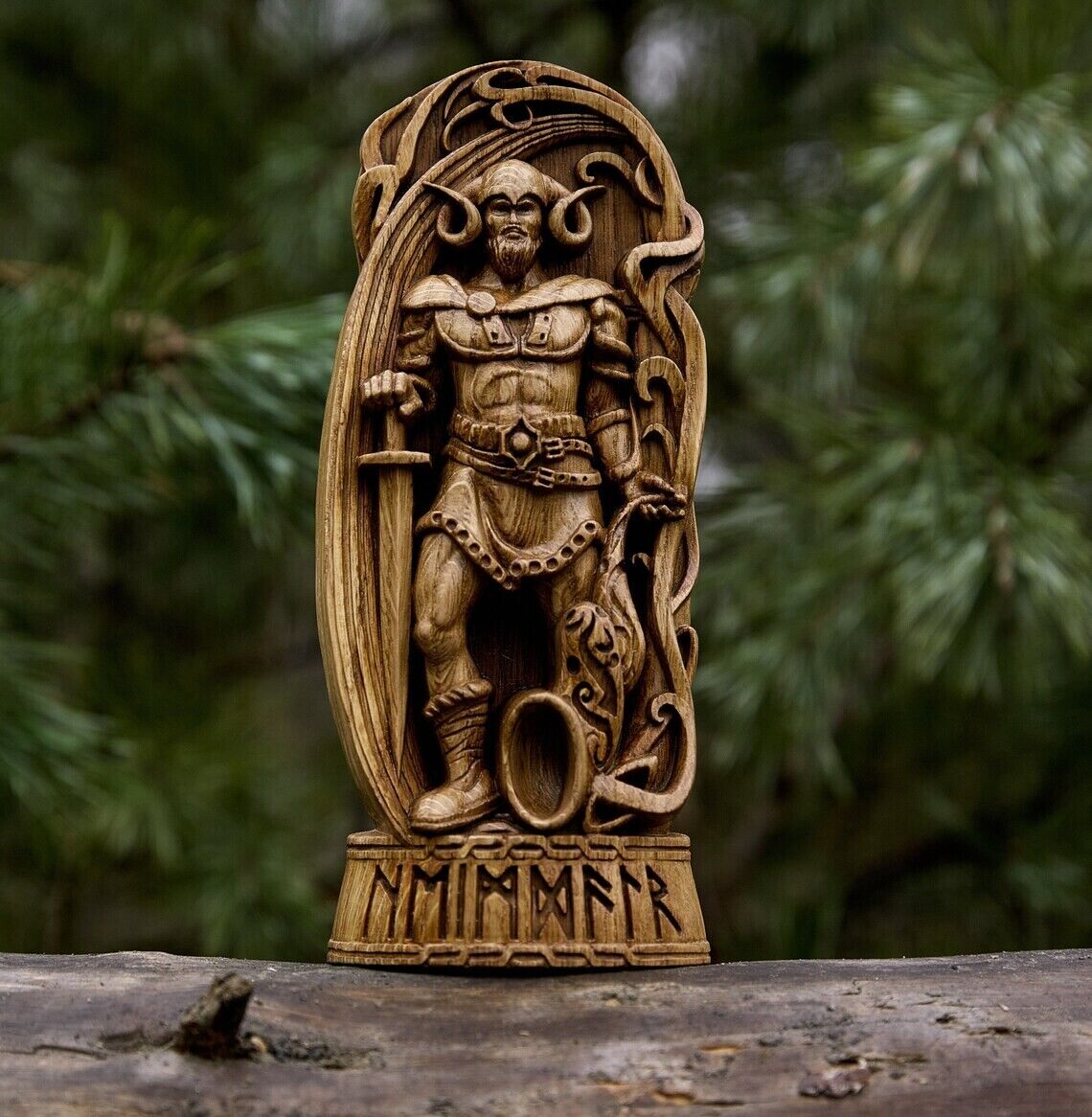 Heimdal, Heimdall God viking god Wood carved statue Pagan paganism God Altar scu