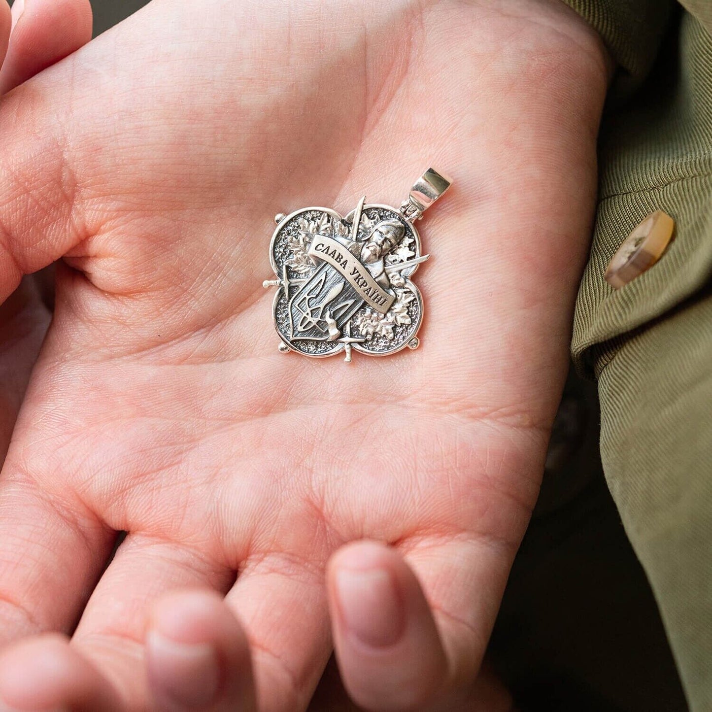 Pendant Ukrainian Cossack Prayer Trident Ukraine Necklace Jewelry Silver 925
