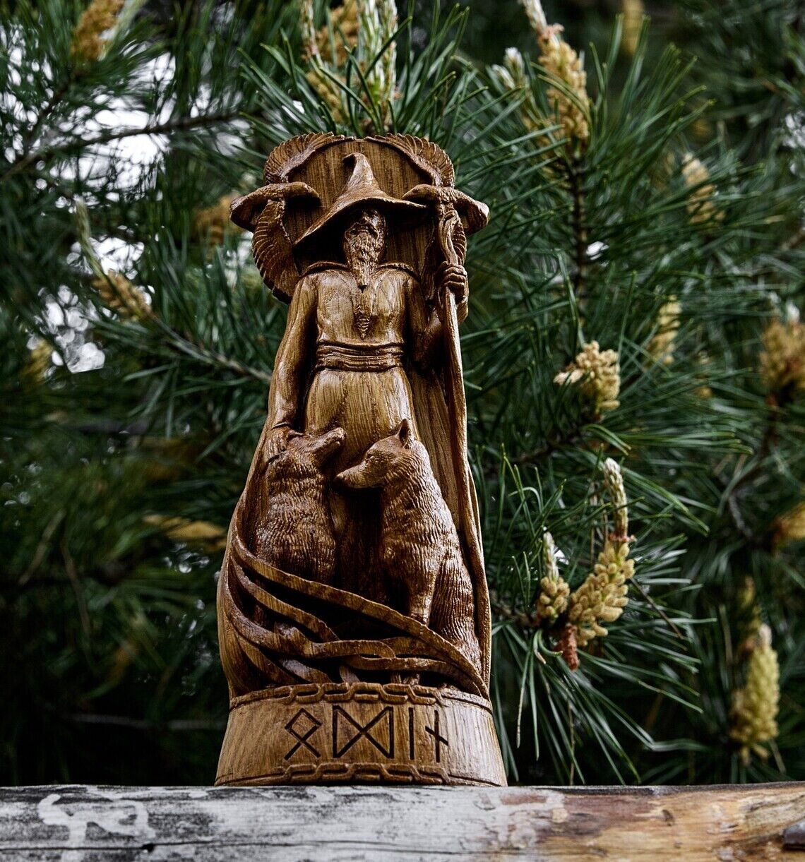 Odin Wanderer God Viking Wood carved Statue Pagan Allfather Wotan Altar Pantheon