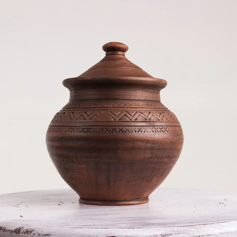 Baking Clay pot w/ lid Stoneware Cookware Ceramic Pot Soup Sugar Bowl Pottery 1L