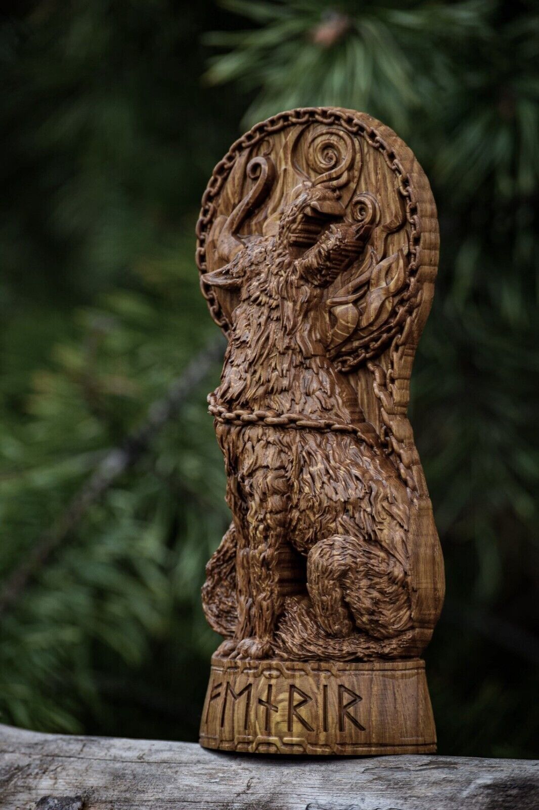 Fenrir Wolf Wooden altar statue Viking Nordic Pagan Decor Wood Figurine Gift New