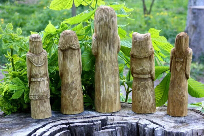 10" Dazhbog Lada Rod Makosh Khors Statue Slavic God Carved Figure Wood Handmade