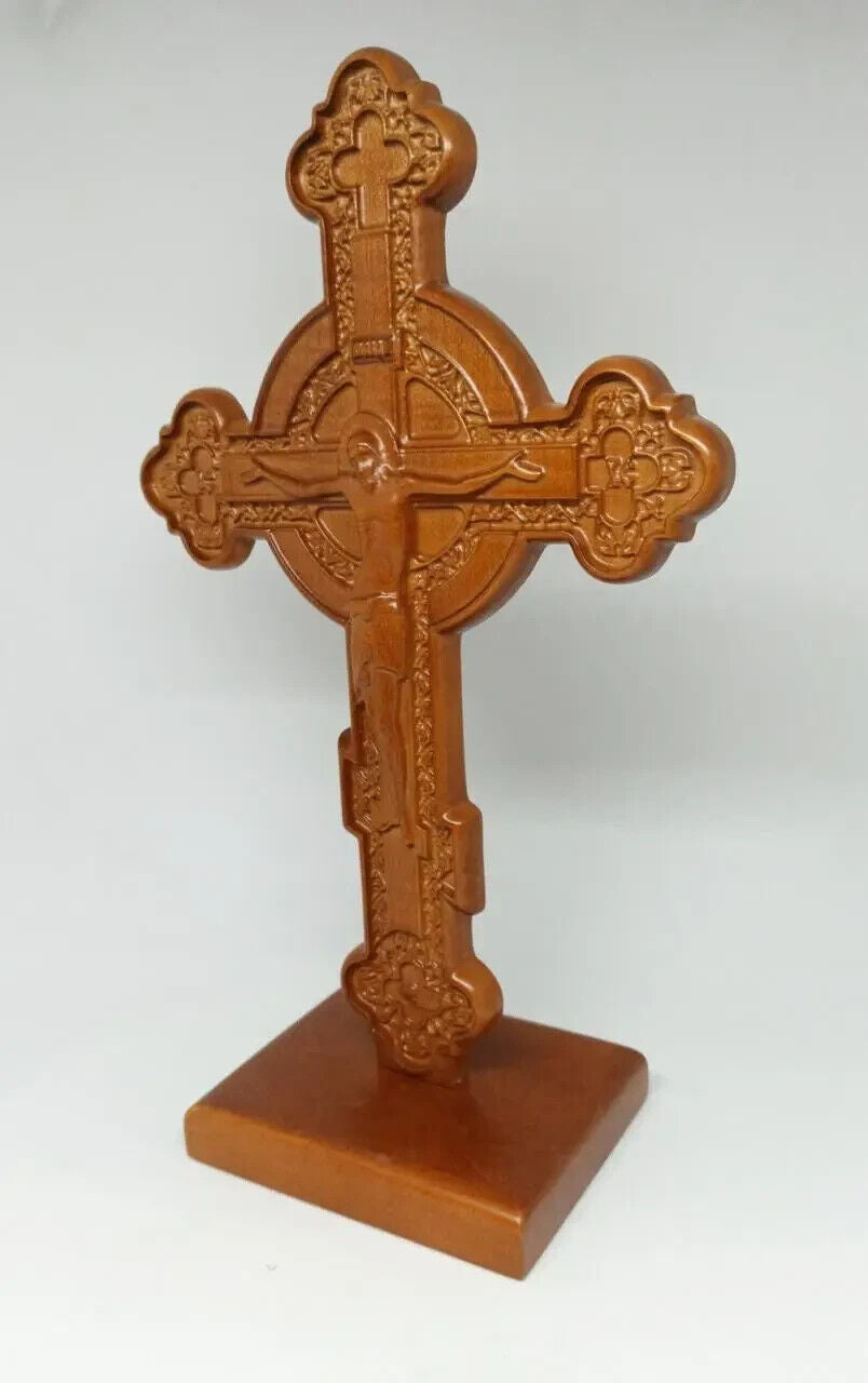 12" Wooden Cross Orthodox Carved Crucifix Jesus Christ Standing Gift Religious